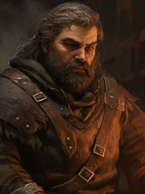 Portrait of Brannon, a burly and brave Innkeeper fond of beer and brawls.